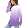 thumbnail image 7 of Fengqque Girls Long Sleeve Round Neck Gradient Color Shirts Curve Hem Side Slit Soft Tunic Tops T-Shirts Purple 11 Years, 7 of 7