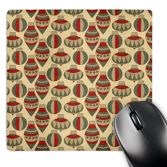 3dRose, Red, Teal, and Beige Antique Christmas Ornaments Pattern, MousePad