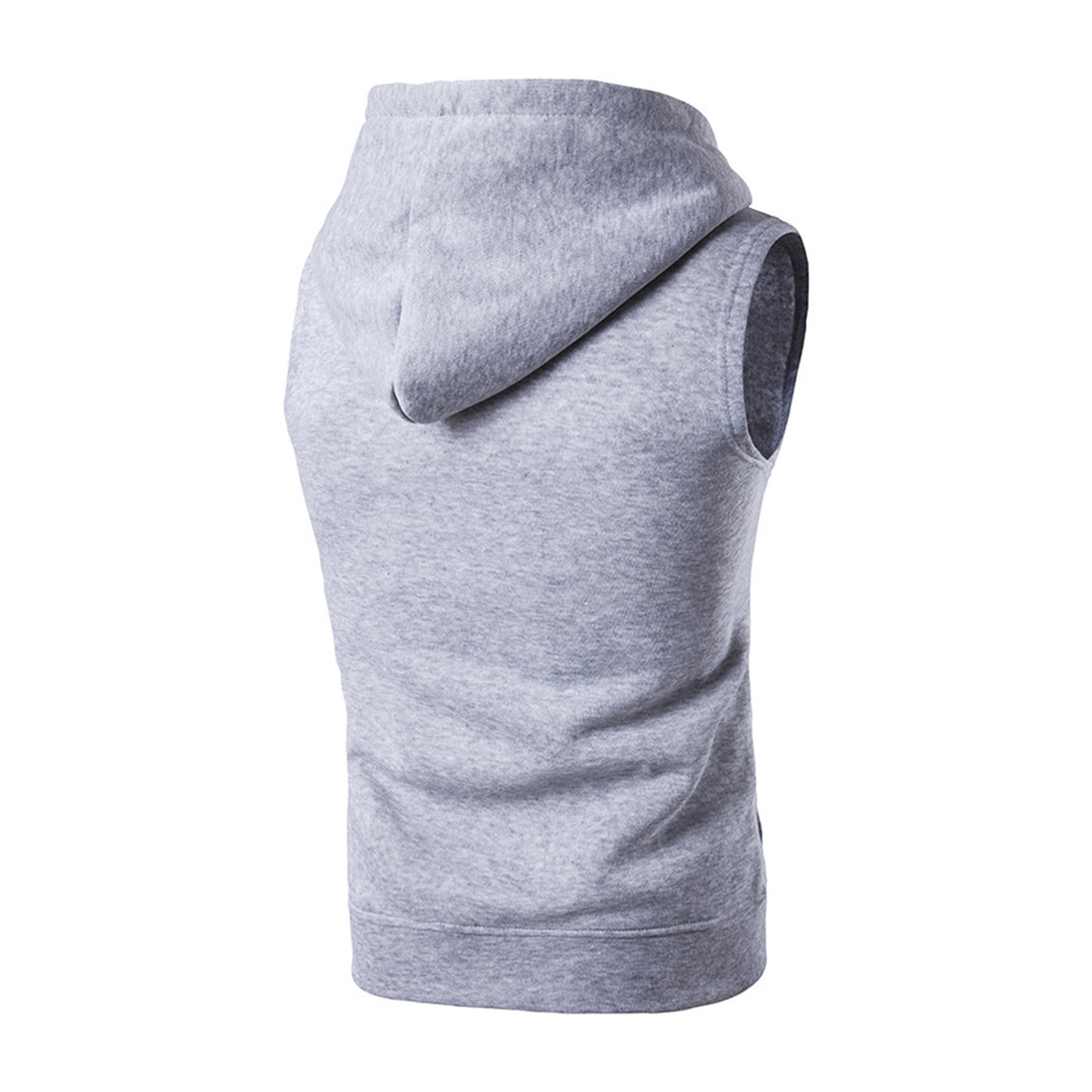 Jkung Men Vest Zipper Opening Lightweight Hooded Vest with Large Pockets Pure Color Summer Running Tops Casual Sportswear