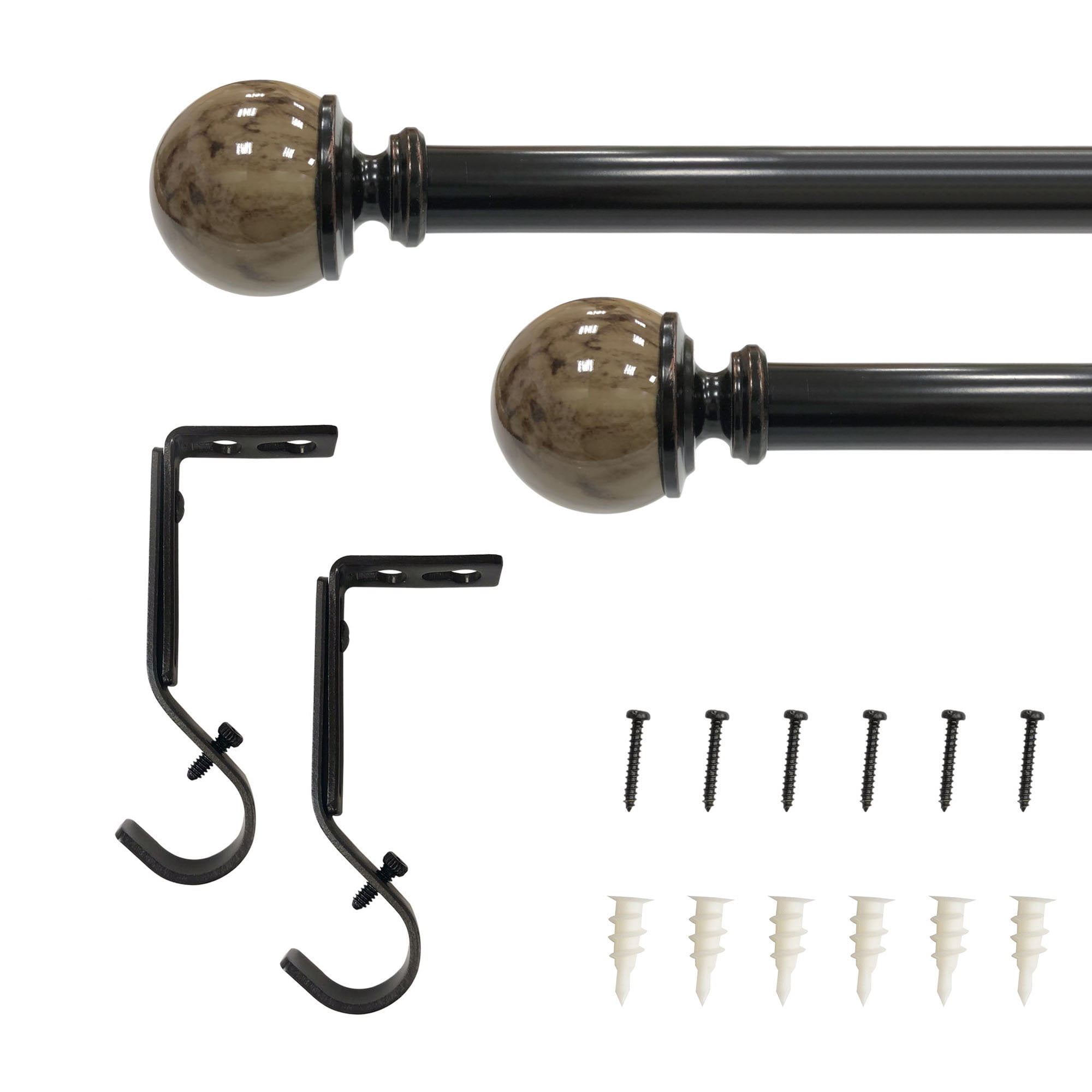 Lumi 1" Oil Rubbed Bronze Marble Ball Single Curtain Rod, 36-72"