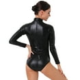 thumbnail image 6 of IBTOM CASTLE Women's Dance Ballet Leotards Long Sleeve Metalic Shiny Leather Turtleneck Gymnastics One Piece Lycra Bodysuits Dancewear L Black, 6 of 8