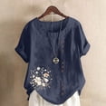 thumbnail image 2 of Sexlip Womens Swimsuit Set Tree Embroidery Cover Up Design Asymmetric Hem Short Sleeve Relaxed Silhouette Quick Dry Fabric for Beach Outings Blue XL, 2 of 4