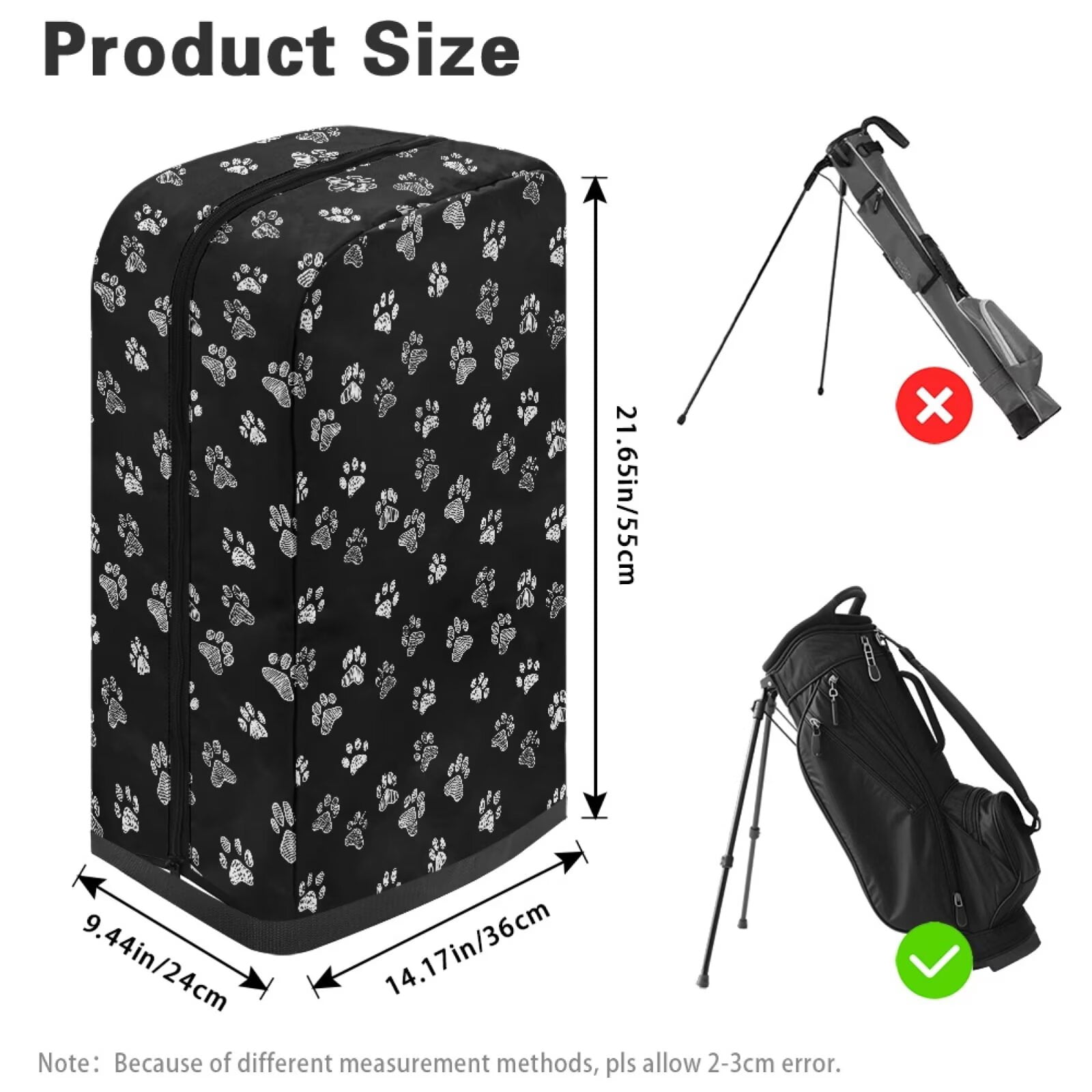 Chririnla Black Dog Paw Golf Bag Cover Hood Waterproof with Snap Button, Dust & Sun Protection for Clubs Universal Fit for Most Stand Bags, Cart Bags & Tour Bags