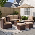 thumbnail image 4 of POTEBAN 6-Piece Space-Saving Patio Furniture Set, All Weather Brown Wicker Rattan Sectional Sofa with 2 Ottomans, Outdoor Conversation Set for Garden, Backyard, Khaki Cushions, 4 of 10