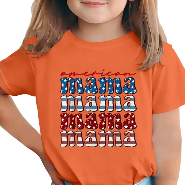 Zpanxa T-Shirts d'Été pour Filles Imprimé de la Fête de l'Indépendance Col Rond Manches Courtes Haut Polyester Spandex 3-4 Ans