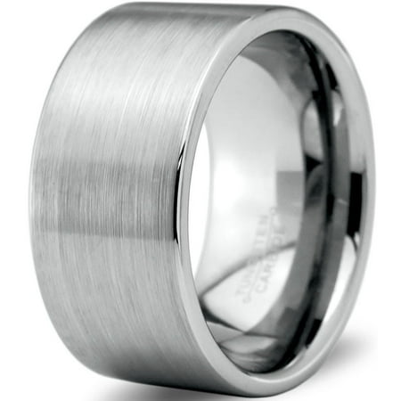 12mm Band Ring - Tungsten Wedding Band Ring 12mm for Men Women Comfort Fit Pipe Cut Brushed Polished Lifetime Guarantee