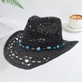 thumbnail image 2 of MEICHEN Cowboy Hat for Women Western Style Wide Brim Hollowed Out Sun Hats Trendy Breathable Casual Solid Color Caps, 2 of 3
