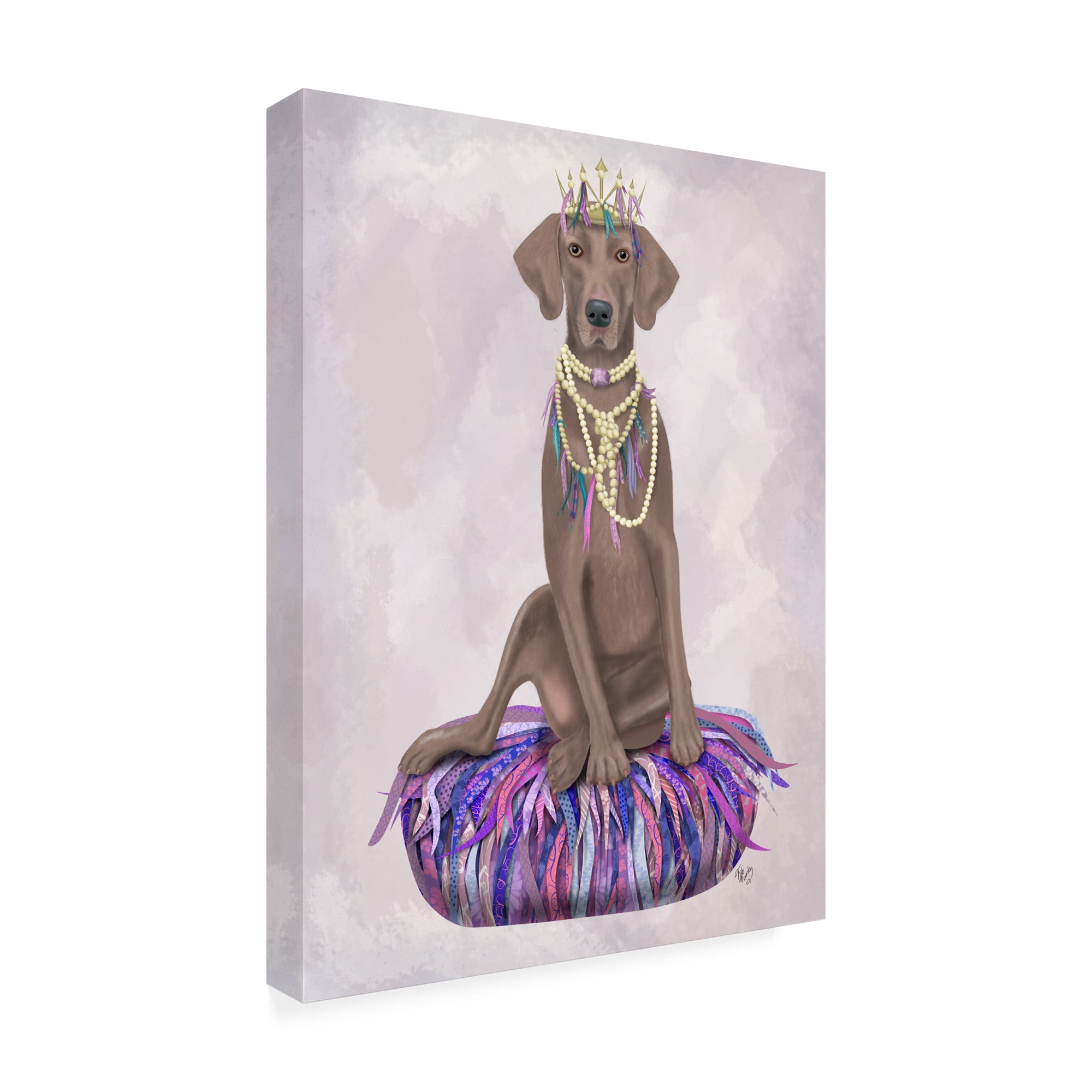 Trademark Fine Art 'Weimaraner on Purple Cushion' Canvas Art by Fab Funky