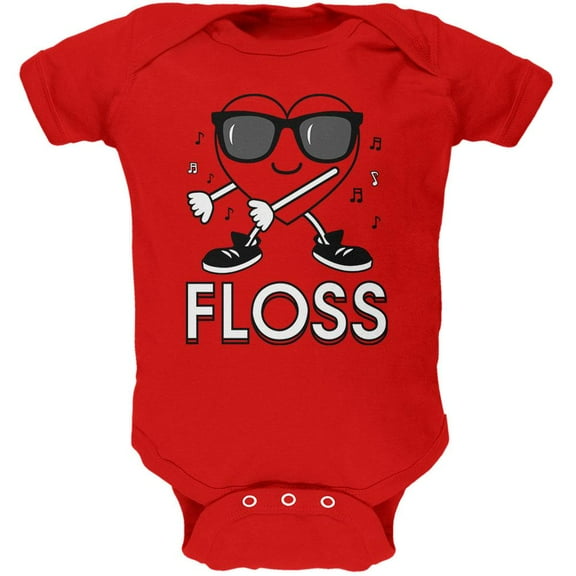 Valentine's Day Floss Flossing Dancing Heart Soft Baby One Piece Red 0-3 M