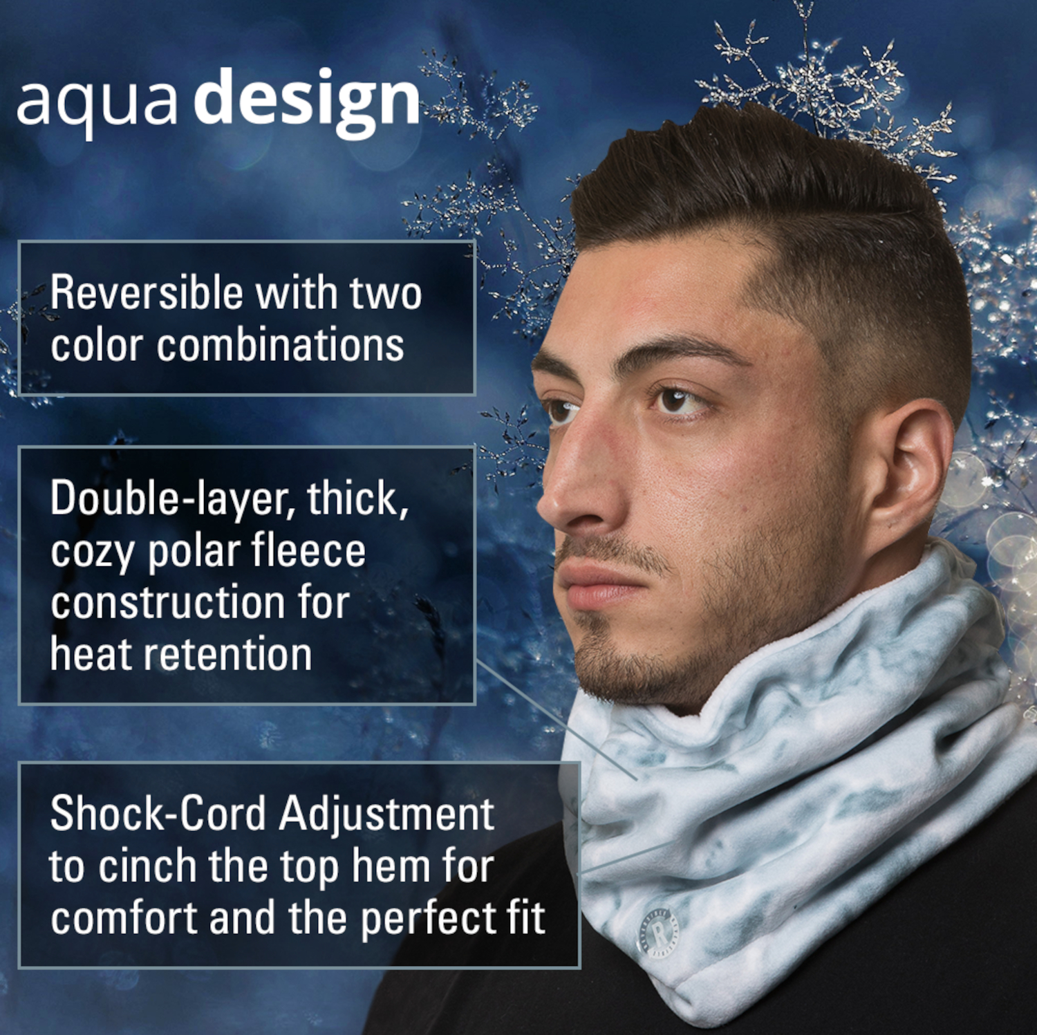 Aqua Design Neck Warmer Men Gaiter: Winter Cold Weather Camo Fleece Face Mask: Black Water - image 3 of 6