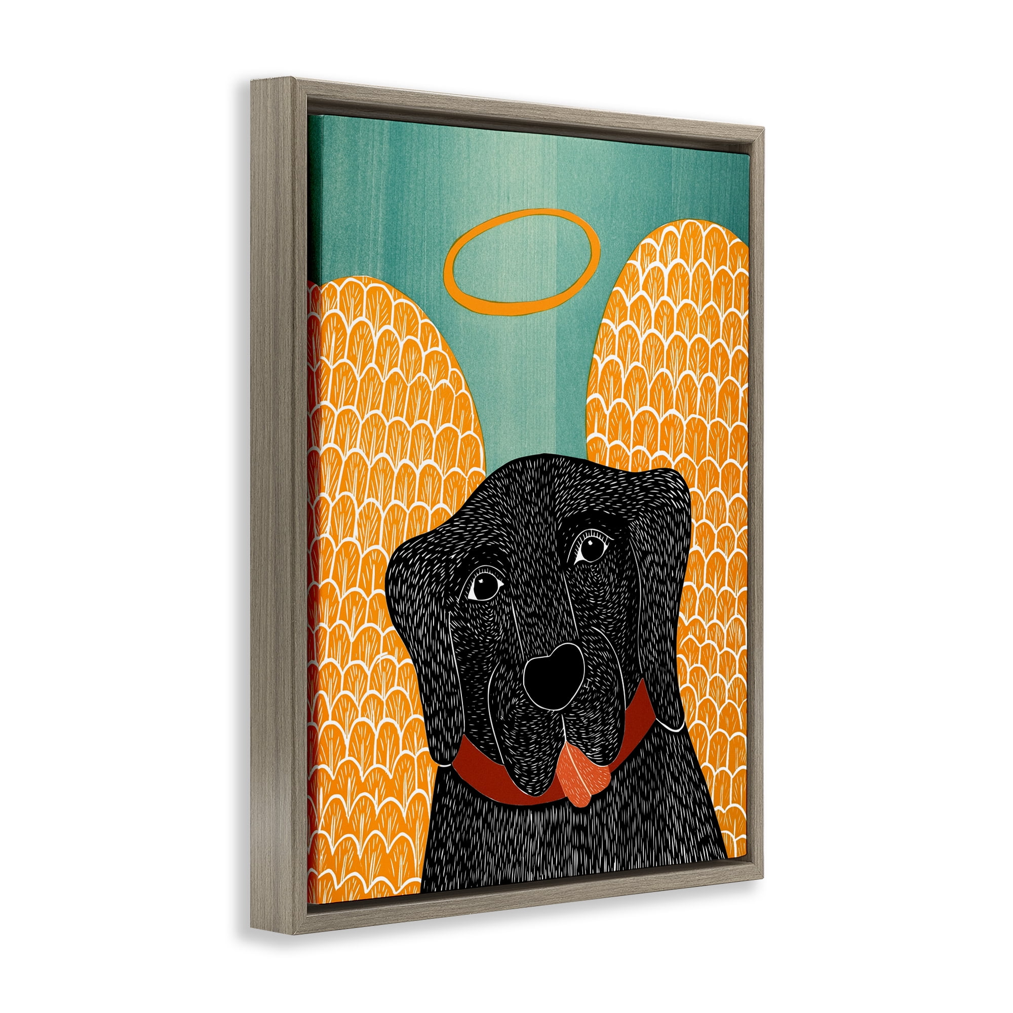 Dog Angel with Yellow Wings Brown Framed Floater Canvas Wall Art, design by Stephen Huneck