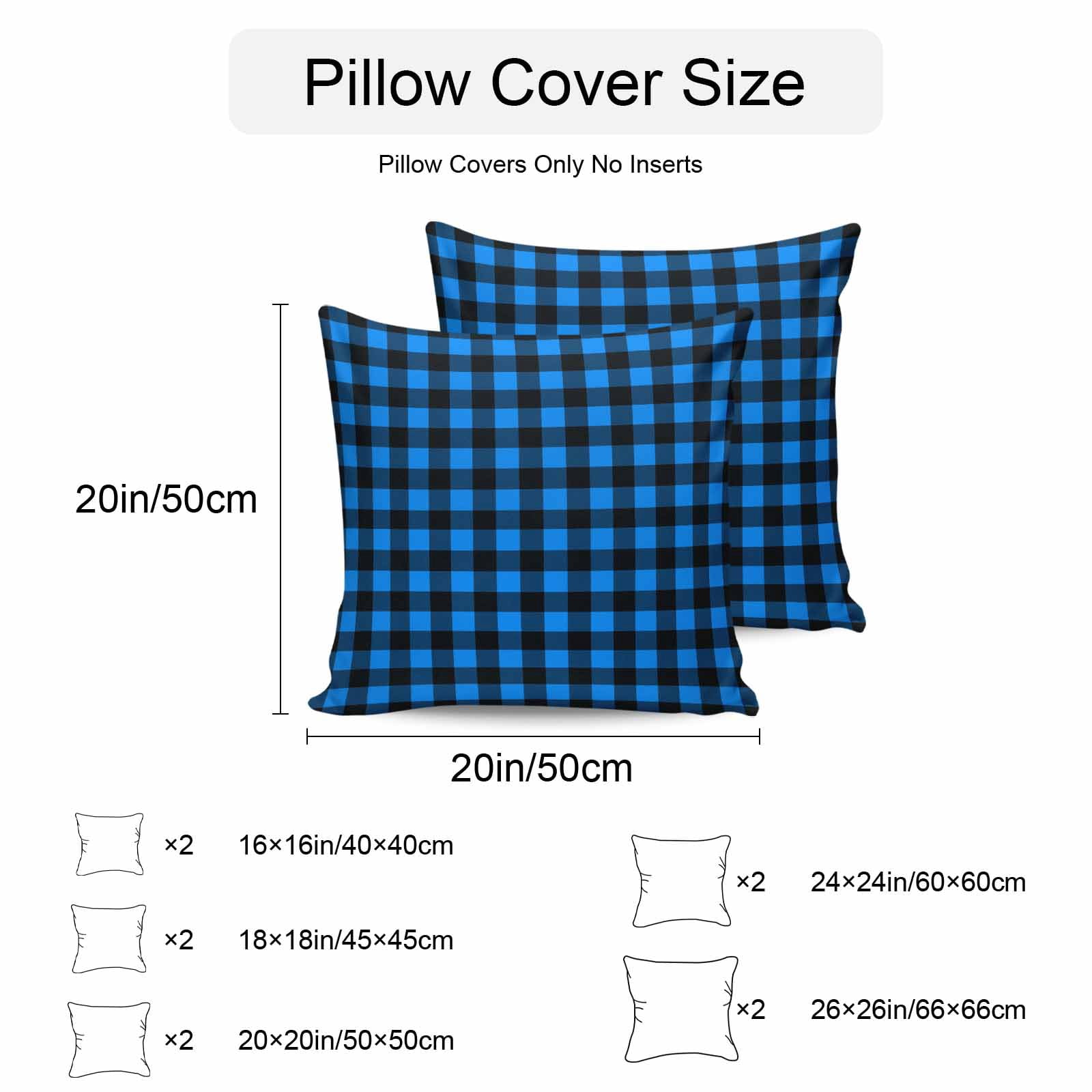 Black Blue Plaid Outdoor Pillow Covers 20x20 Inch Throw Pillow Covers Set of 2 Waterproof Decorative Pillow Cases Country Buffalo Checked Gingham Cushion Covers for Patio Furniture Garden Couch Sofa