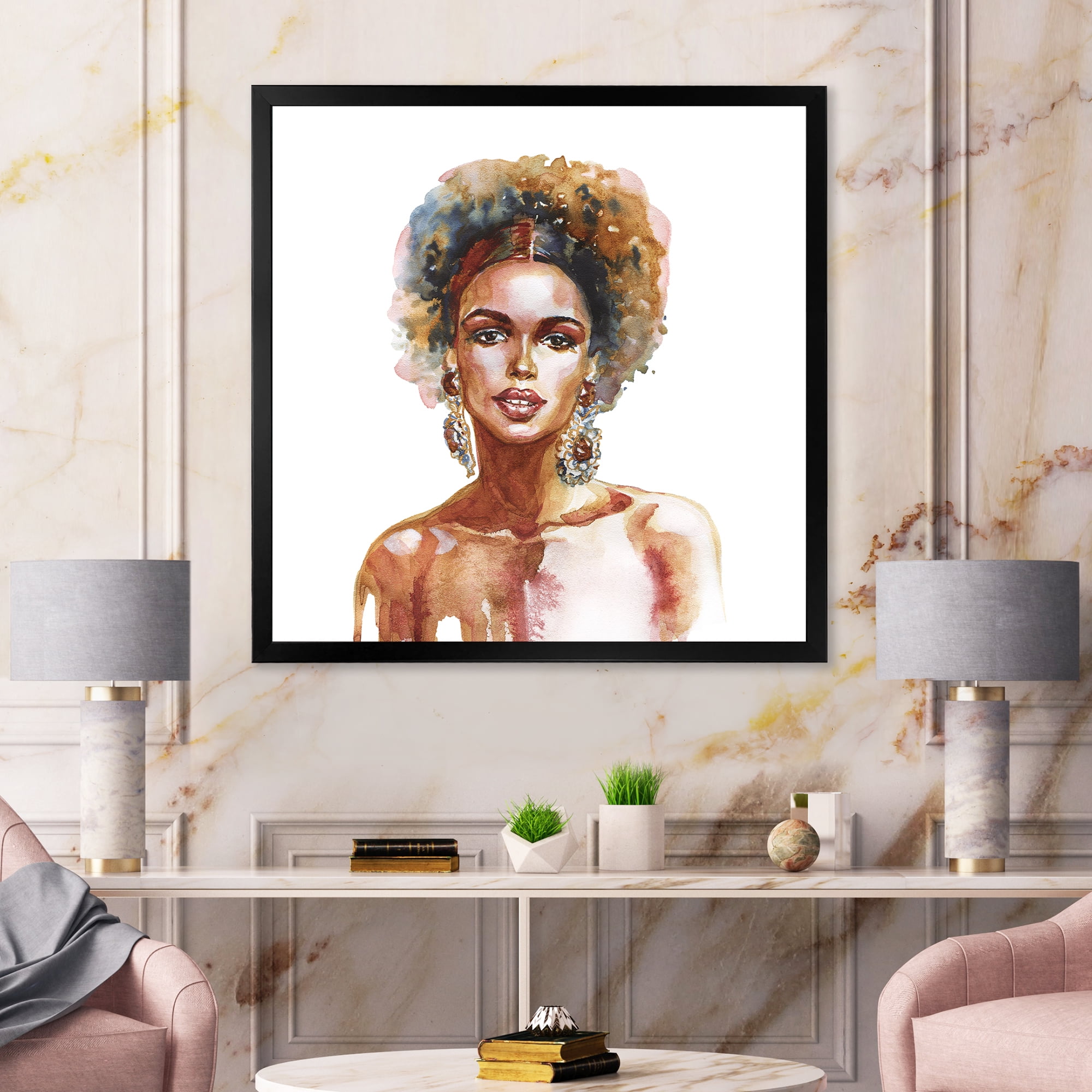 Designart 'Portrait of Afro American Woman V' Modern Framed Art Print