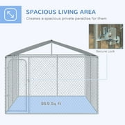 PawHut Outdoor Metal Dog Kennel, Pet Playpen with Steel Lock, Mesh Sidewalls and Cover for Backyard & Patio, 9.8 x 9.8 x 7.7
