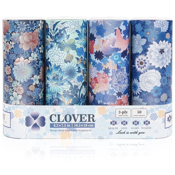 CLOVER Cylinder Facial Tissues for Car or Small Space, 4 Tubes, 3-Ply, Florida Travel Tissues, Decorative