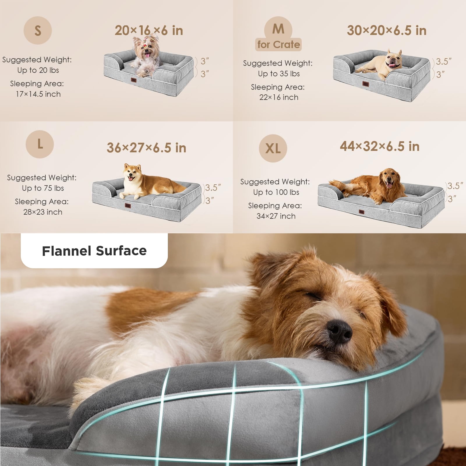 LosFong Orthopedic Dog Bed for Small Dogs, Waterproof Memory Foam Small Pet Beds with Sides, Non-Slip Bottom and Egg-Crate Foam Medium Dog Couch Sofa Bed with Washable Removable Cover, Grey