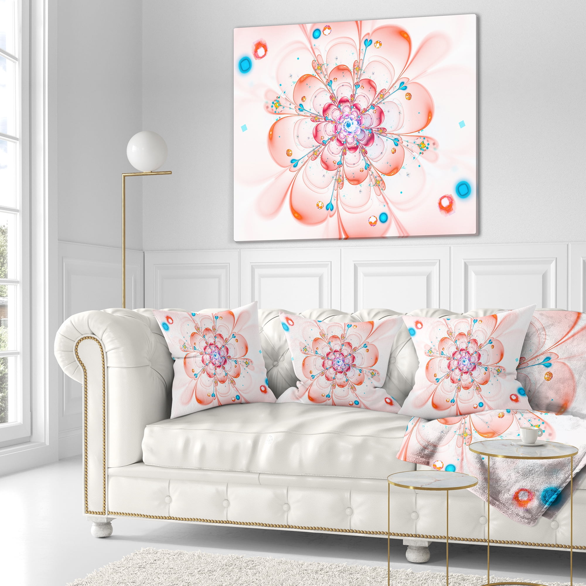 Designart Pink Fractal Flower Petals Close up - Floral Throw Pillow - 18x18