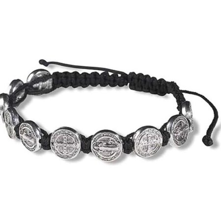 Silver Toned Saint Benedict Medal Bracelet, Religious Jewelry Gifts , 8 Inch Adjustable, One Size Fits Most