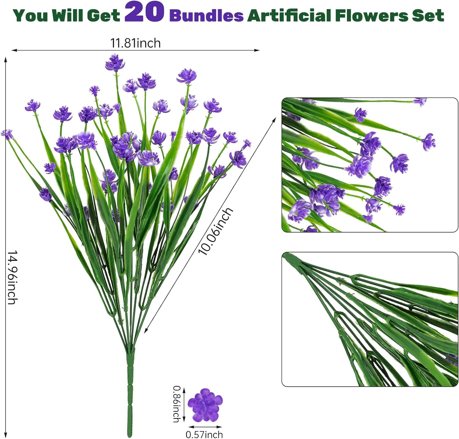 20pcs Artificial Fake Flowers,Plastic Flowers for Outdoor Decoration, UV Resistant Faux Flowers Shrubs, Artificial Plants for Indoor Outside Garden Home Wedding Farmhouse（5 Colors）