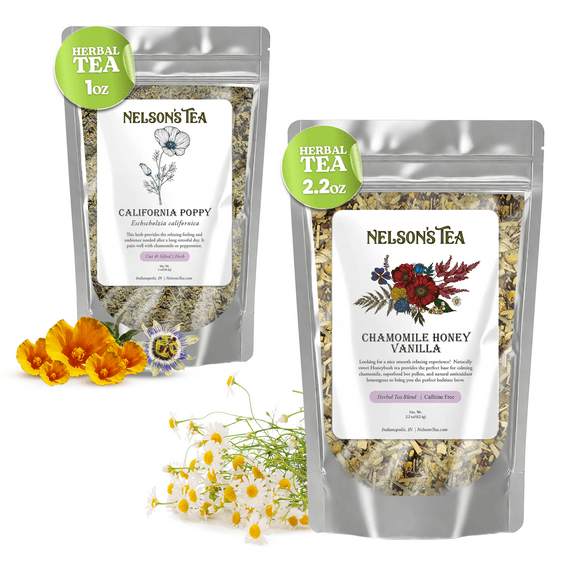 Nelson's Tea Duo - California Poppy (1oz) & Chamomile Honey Vanilla (2.2oz) - Two Herbal Loose Leaf Teas Featuring California Poppy, Chamomile, Honeybush, Lemongrass, and More