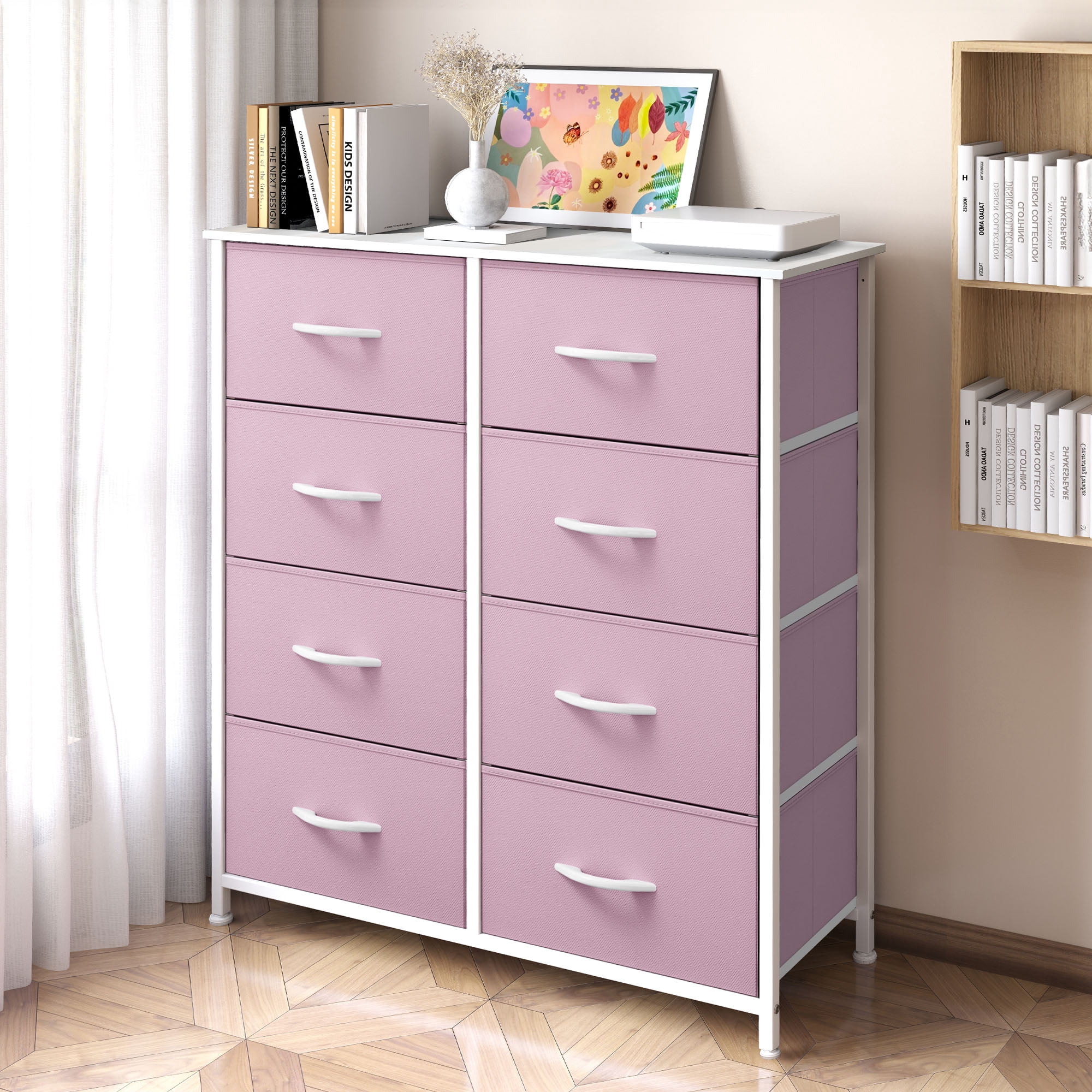 Uforic 8 Drawers Dresser Chest of Drawers for Fabric Storage Dressers for Living Room Pink
