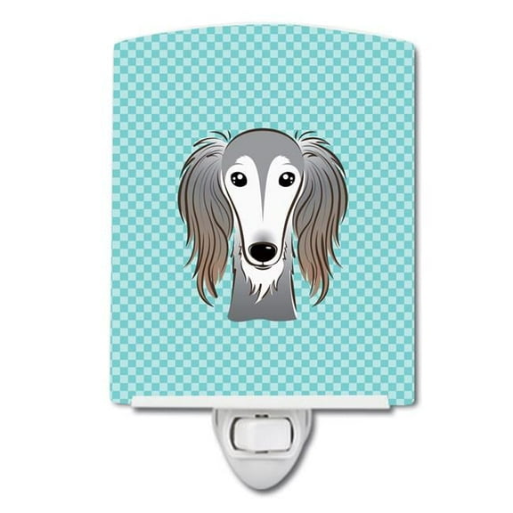 Caroline's Treasures BB1167CNL Checkerboard Blue Saluki Ceramic Night Light, 6x4x3", multicolor