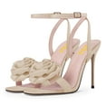 thumbnail image 2 of FSJ Women Open Toe Flower Sandals Ankle Buckle Strap Stiletto High Heels Charming Dressy Bridal Shoes Size 14 Light Yellow, 2 of 6