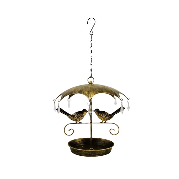 Decorative Metal Bird Feeder for Outdoors, Hanging Umbrella Bird Seed Tray with Crystals, for Patio Garden Yard Décor Use