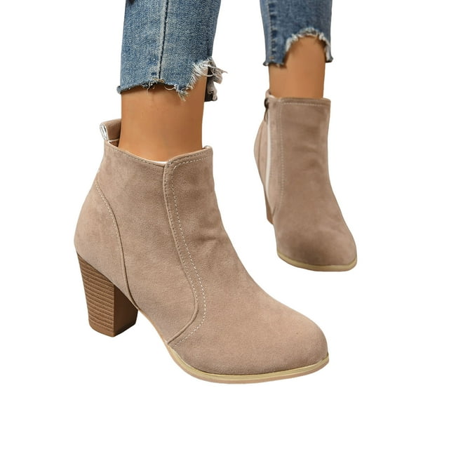 Bottines à la Cheville pour Femmes, Bottines Courtes pour Dames, Hiver Automne, Suède, Bout Pointu, Talons Hauts Empilés