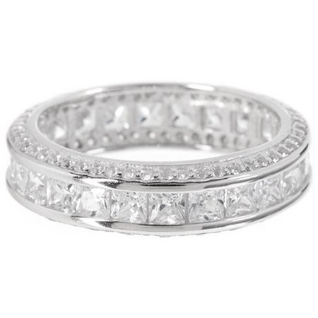 PORI Jewelers Micropave CZ Sterling Silver Princess-Cut Eternity Band Ring, Available in 7 Sizes