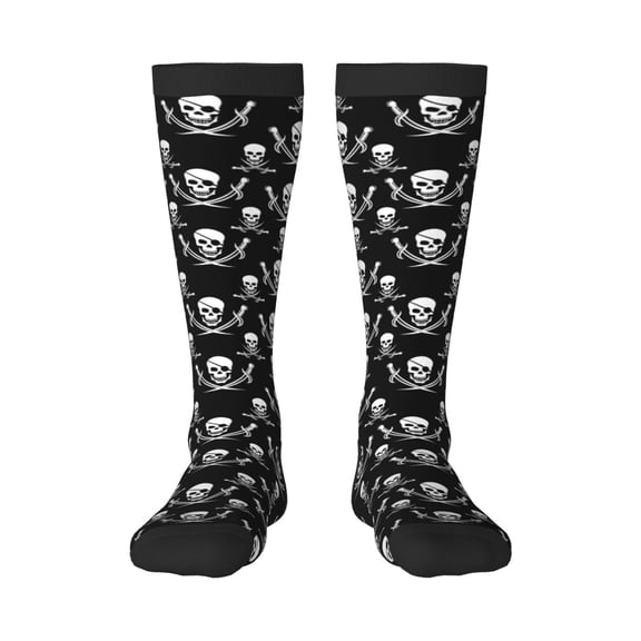 Hirioo Pirate skulls for Adult Stockings Breathable Sock Non-Pilling,Contrasting Color Design