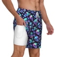 thumbnail image 3 of Picia Skull flower tie dye pattern Mens Swim Trunks with Compression Liner Stretch Beach Shorts Quick Dry with Zipper Pockets No-Chafing Board Shorts-Small, 3 of 9
