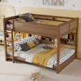 thumbnail image 2 of Queen Over Queen Bunk Bed Frame with Charging Station and Storage Cabinets, Solid Wood Bunk Bed with Safety Guardrails and Ladder for Bedroom, Apartment, Dorm, Mattress Not Included, Wheat, 2 of 9