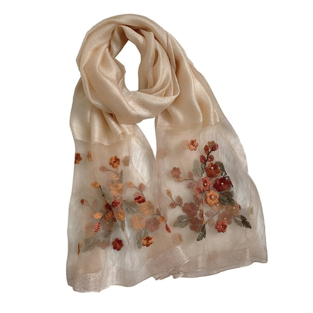 Bufanda de seda para mujer, chales y envolturas livianos para bodas, chal de pashmina de moda, bufandas bordadas