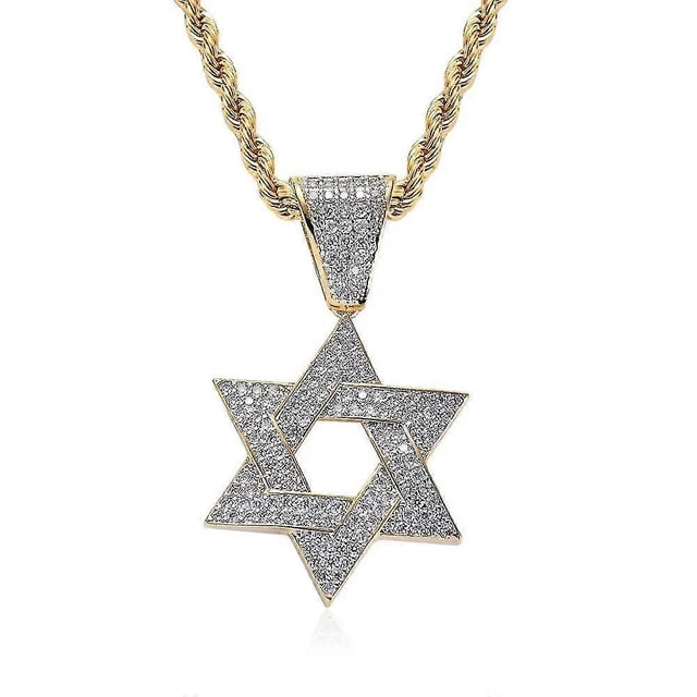 Collar con colgante de estrella de David Yashi hexagonal circonita cúbica micropavé hip hop personalizado para hombre