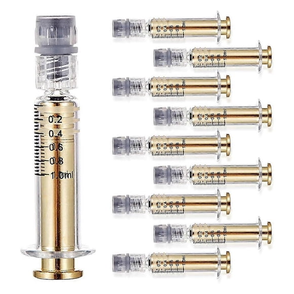 1ML Glass Syringe with Golden Metal Plunger 10 Pack Anti-Leak Luer Lock Syringe Without Needle Accurate Syringe