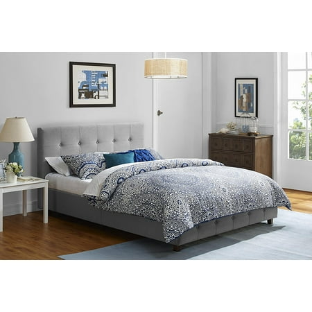 Leather Bed Set - DHP Rose Linen Tufted Upholstered Platform Bed, Button Tufted Headboard and Footboard with Wooden Slats, Multiple Colors, Multiple Sizes