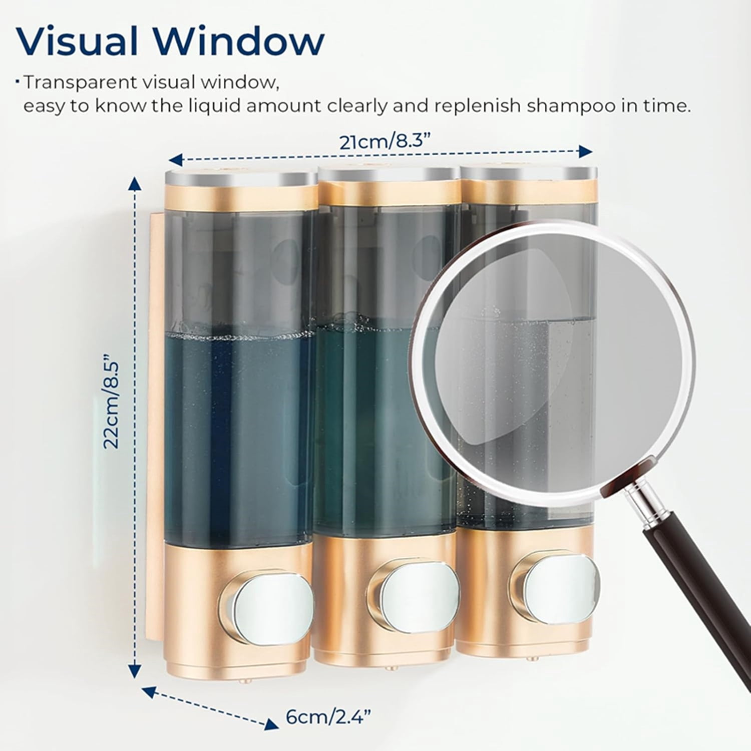 Shampoo and Conditioner Dispenser, Shower Soap Dispenser 3 Chamber No Drill Shampoo Dispenser for Shower Wall Mounted Shampoo Conditioner Body Wash Dispenser for Bathroom, Hotel Gold