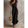 thumbnail image 4 of Womens Black One Shoulder Sleeveless Ruffle Long Maxi Dress for Vacation, 4 of 7