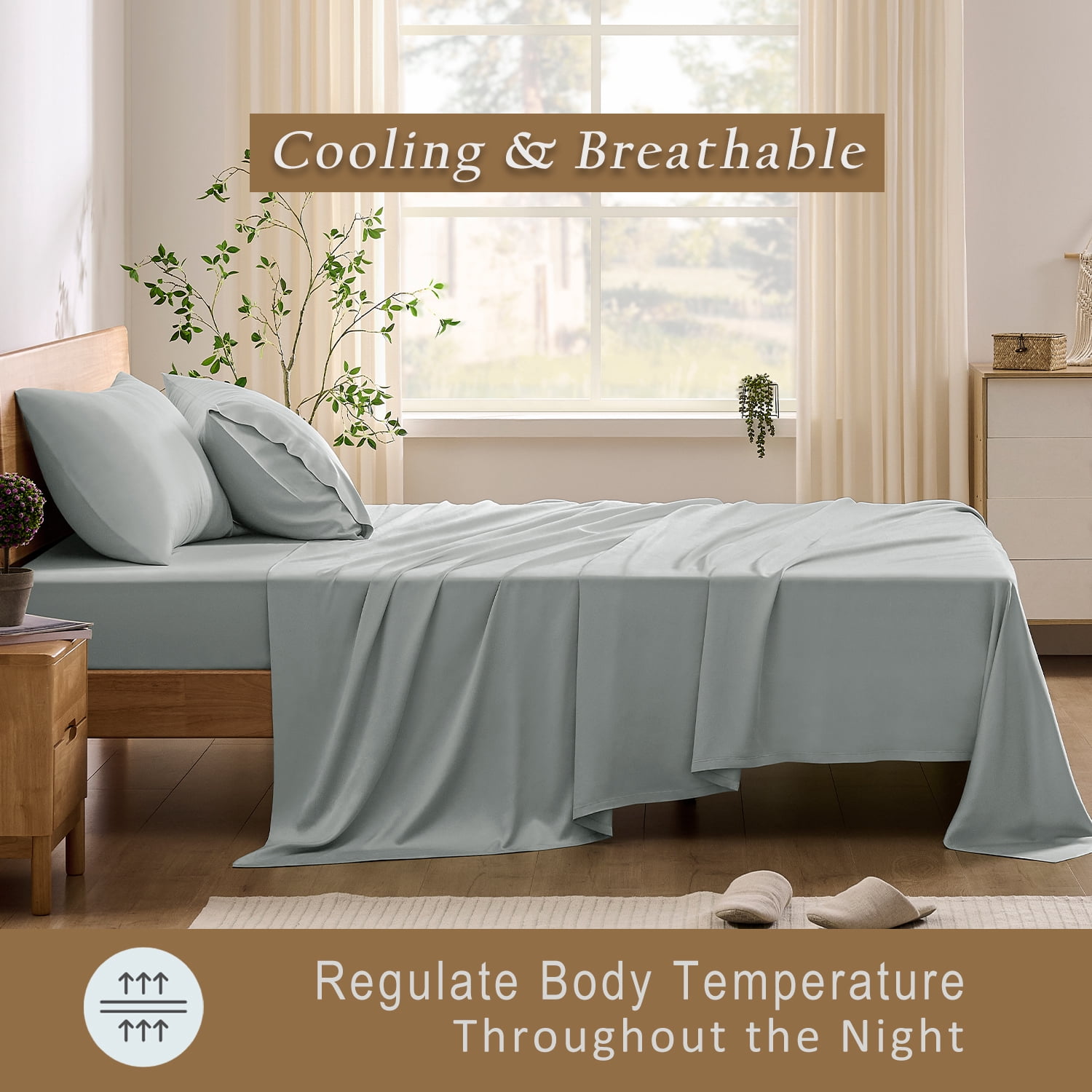 TOSMO Luxury Sheet Set 4 Piece Queen Size - 100% Viscose Derived from Bamboo - 18” Extra Deep Pockets, Oeko-Tex Certified, Silky Soft, Cooling and Breathable