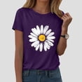 thumbnail image 2 of felwors Daisy Flower Shirt for Women Crewneck Graphic Tee Short Sleeve Floral Tops (Purple, XL), 2 of 7