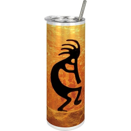 

Athenstics Retro 20 Oz Skinny Tumbler Kokopelli Character Print on Grunge Background Leak-Proof Straw Lid and Brush Vacuum Insulated for Outdoor Use Orange Black