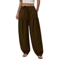 thumbnail image 2 of DPTALR Women's Fashion Solid Color Cinched Ankle Drawstring Full Length Pants with Pockets,Brown,Size L, 2 of 6