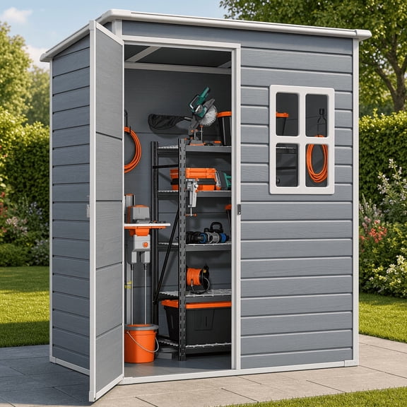 5' x 3' Outdoor Storage Shed with Lockable Door, Resin Weatherproof Plastic Garden Shed with Floor & Ventilation, Backyard Shed for Patio, Lawn, Garden - Gray