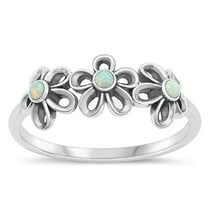 CHOOSE YOUR COLOR White Simulated Opal Ring .925 Sterling Silver Flower Band CZ Female Size 5