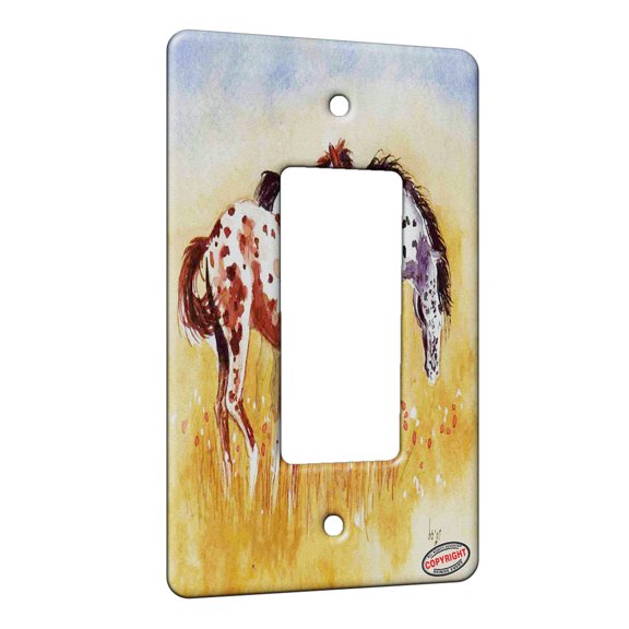 KuzmarK™ 1 Gang Rocker Wall Plate - Black and Sorrel Leopard Appaloosa Mare and Foal Horse Art by Denise Every