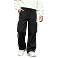 thumbnail image 2 of Kids Cargo Pants Boys Casual Side Stripe Wide Leg Elastic Waist Drawstring Trousers with Multi Pockets for Daily Outdoor, 2 of 9