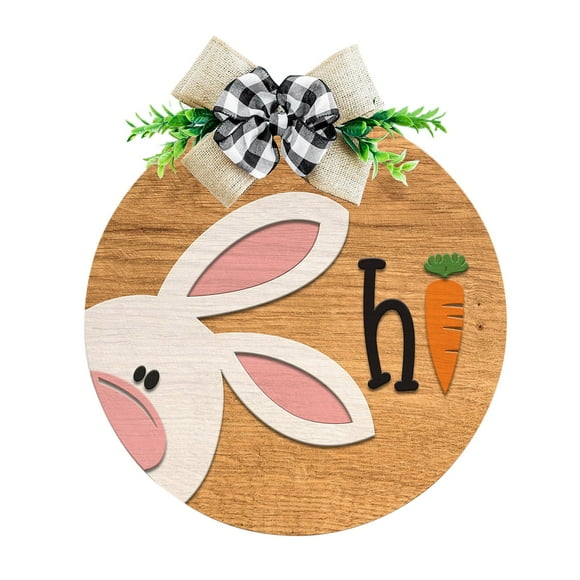 Home Decor Clearance Easter Wooden Hanging Sign Bunny Rabbit Welcome Door Hanger Rustic Easter Wood Wreath Sign For Front Door Spring Home Farmhouse Window Door Decorations, Pink