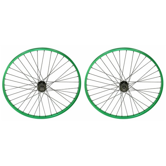 Bike 29 x 30mm Alloy Front wheel & Rear 1 speed Free Wheel 36 Spoke 14G Green 3/8 Axle Double Wall Green.