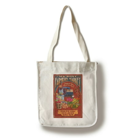 New Jersey - Farmers Market - Vintage Sign - Lantern Press Artwork (100% Cotton Tote Bag -